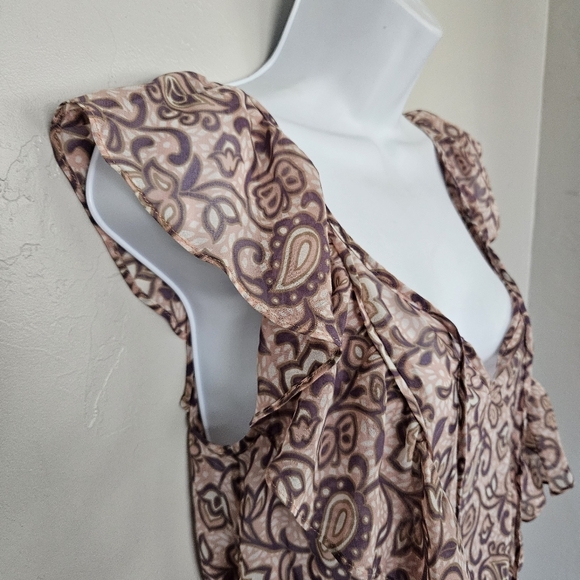 American Eagle Women's Small Pink Purple Taupe Paisley Chiffon Blouse Top Boho - Picture 2 of 7